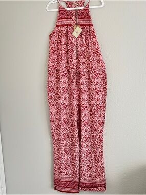 Able Red Floral Halter Jumpsuit